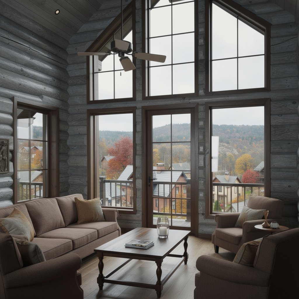 Окна в доме из бревна